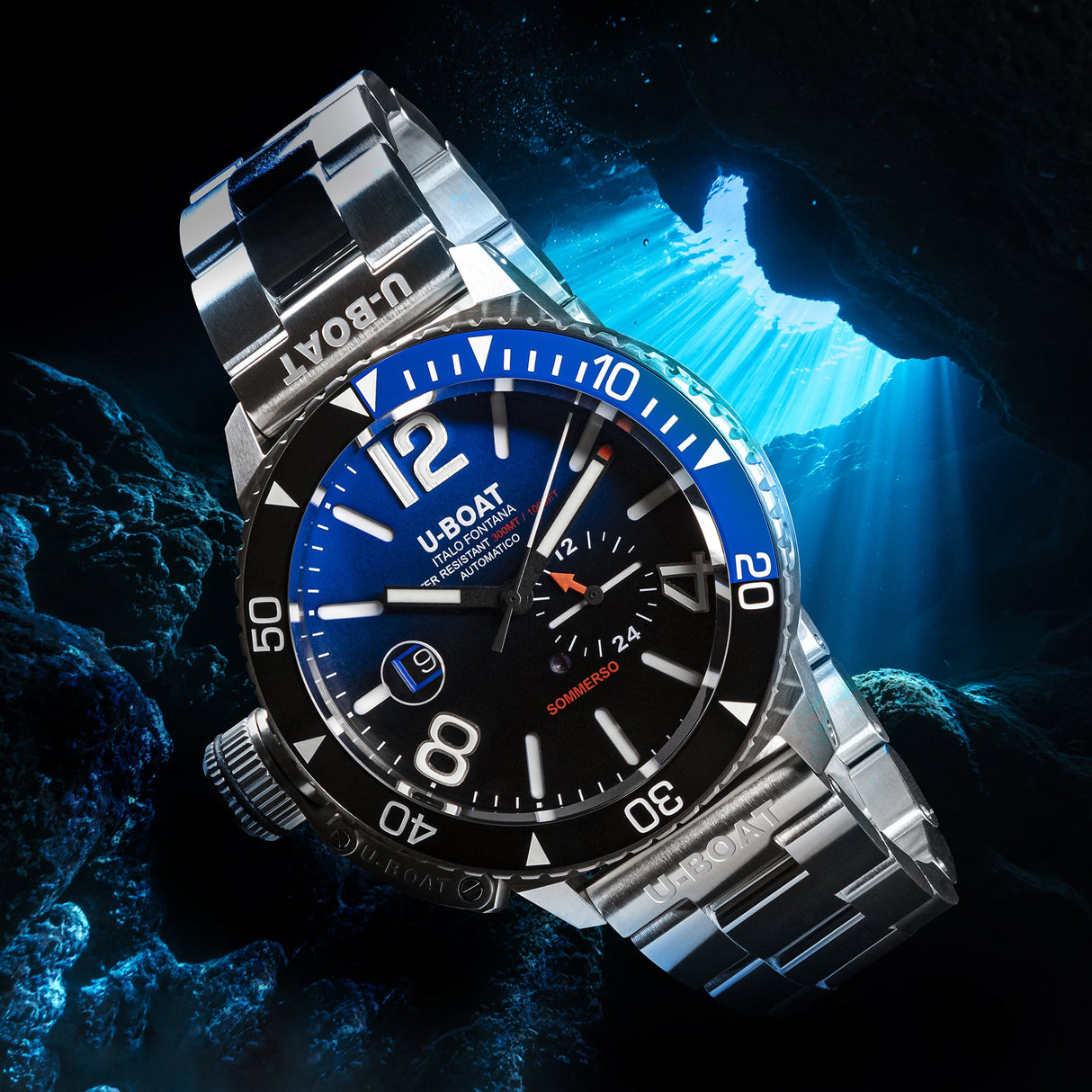 U-Boat Men’s Watch 46mm Sommerso Ceramic Diver Blue Bracelet
