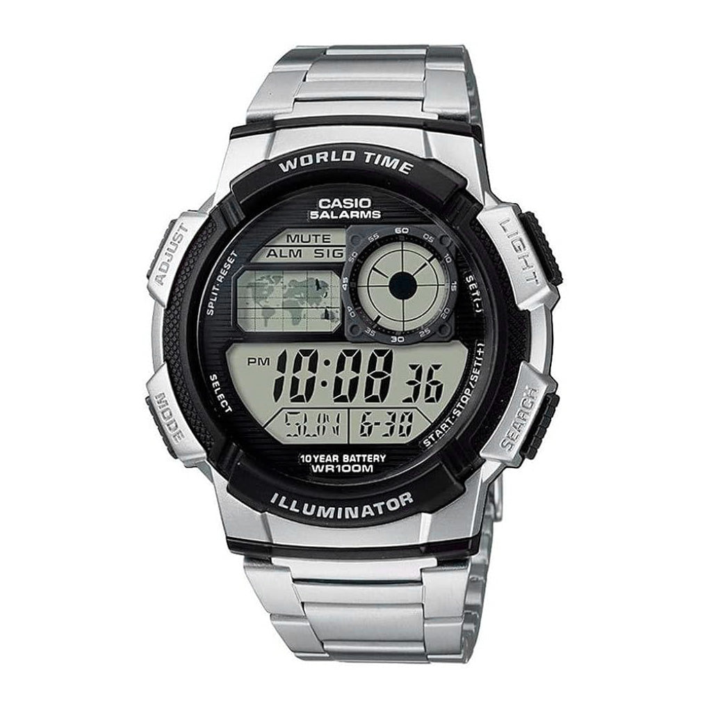 Casio Worldtime 45mm Silver Black Men's Digital Watch