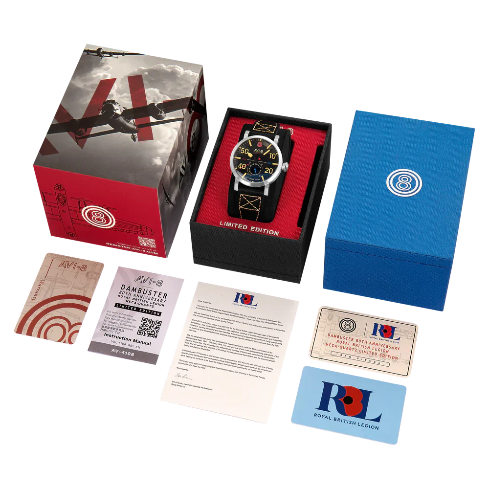 AVI-8 Dambuster 80TH Anniversary Royal British Legion Meca-Quartz Limited Edition Onyx Black Men's Watch AV-4108-RBL-01