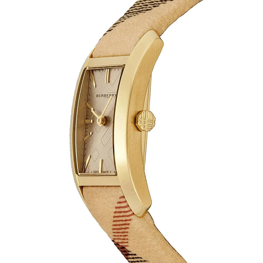 Burberry Ladies Watch The Pioneer Check Yellow Gold