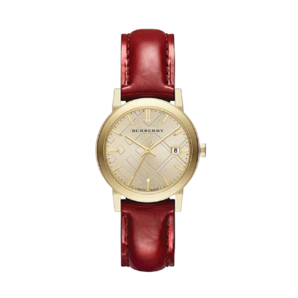 Burberry Ladies Watch Gold Plated Red Patent Leather 34mm