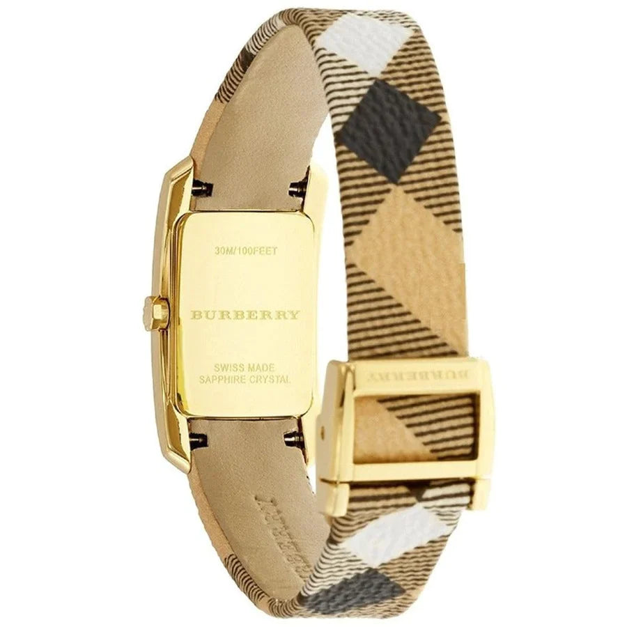 Burberry Ladies Watch The Pioneer Check Yellow Gold