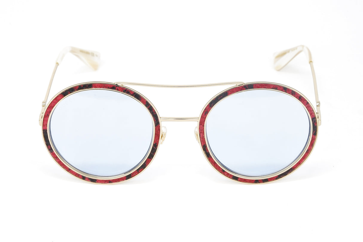 Gucci Women's Sunglasses Round Pilot Blue GG0061S LEATHER-002 54