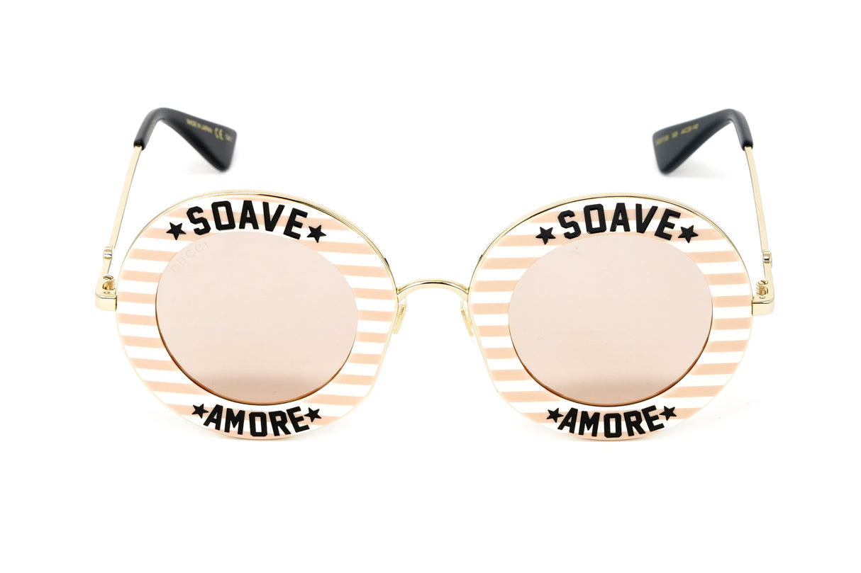 Gucci Women's Sunglasses Oversized Round Gold Soave Amore GG0113S-009 44