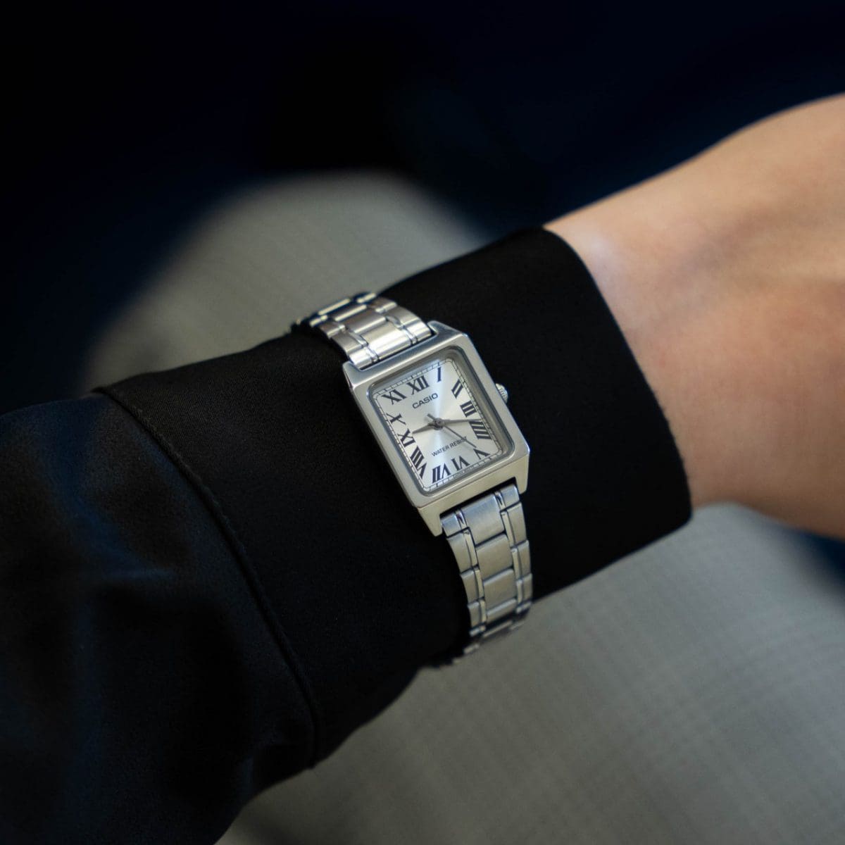 Casio Ladies' 22mm Rectangular Silver Stainless Steel Watch