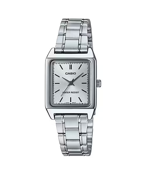 Casio Ladies' 22mm Rectangular White Stainless Steel Watch