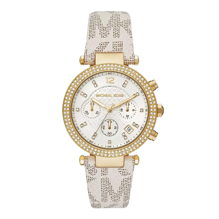 Michael Kors Ladies Watch Parker Chronograph 39mm White Gold MK6916