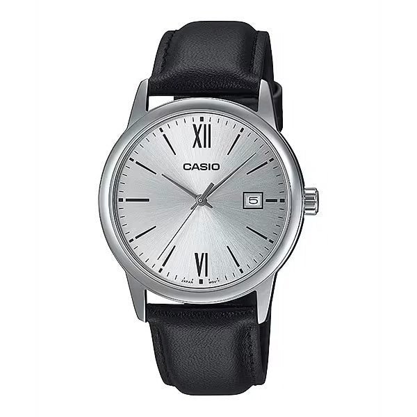 Casio Ladies Silver Black Leather Watch MTP-V002L-7B3UDF