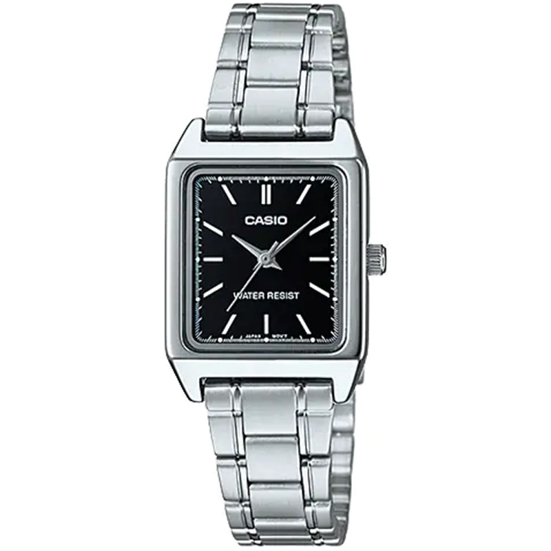 Casio Ladies' 22mm Rectangular Black Stainless Steel Watch