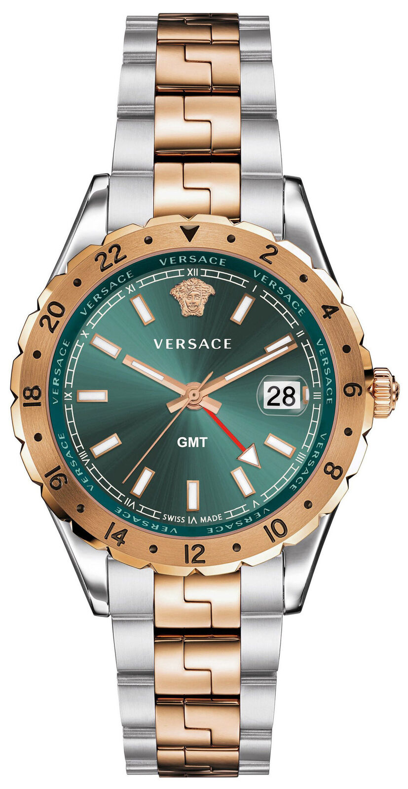 Versace Men's Watch Hellenyium GMT Green Two-Tone Rose Gold Bracelet