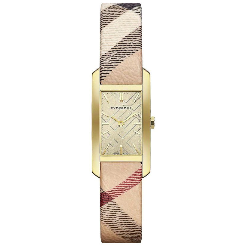 Burberry Ladies Watch The Pioneer Check Yellow Gold