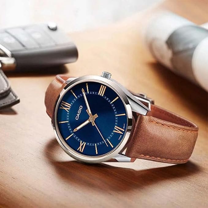 Casio Dress Blue 40mm Unisex Brown Leather
