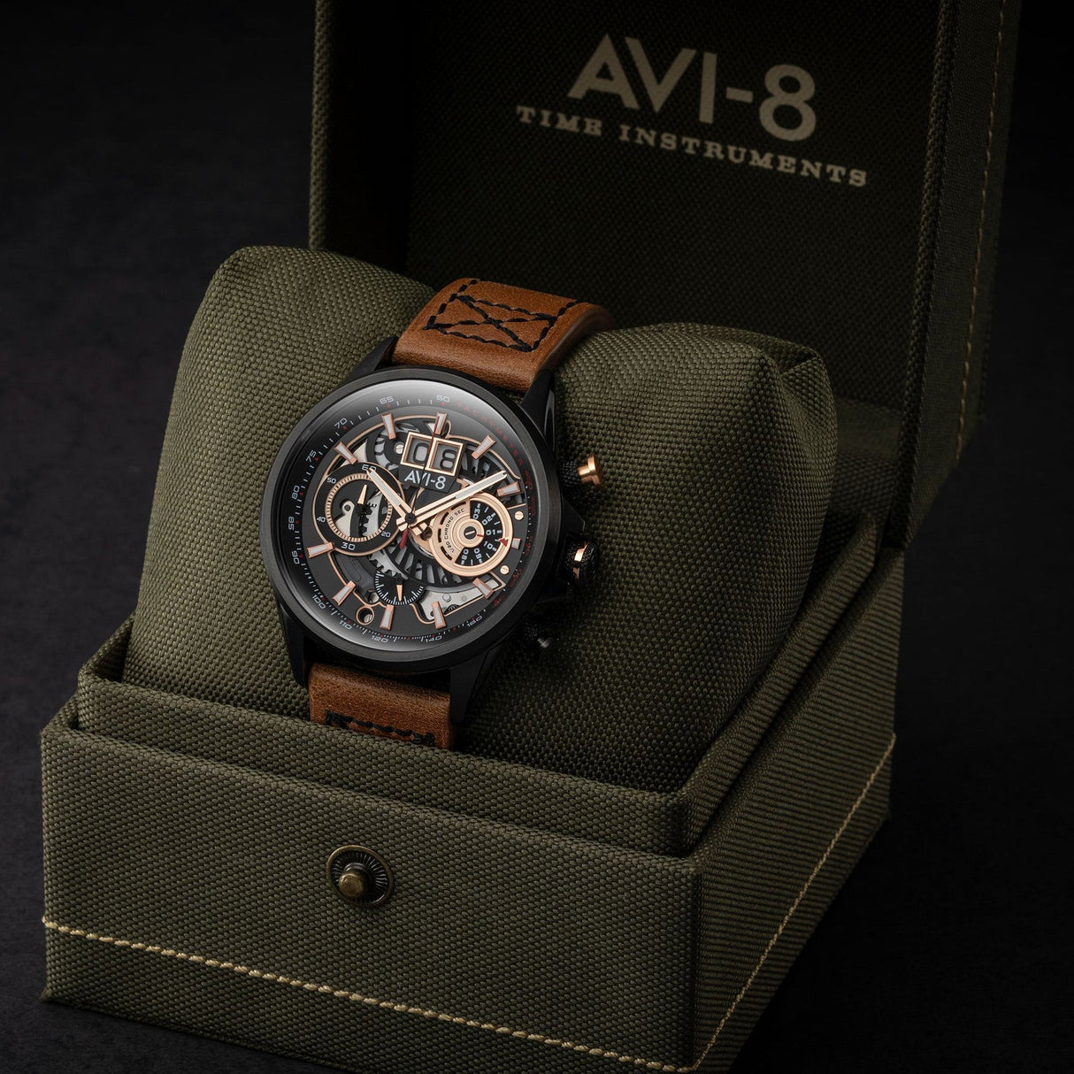 Chronograph Watch - AVI-8 Bronze Carbon Hawker Harrier Chronograph Watch AV-4065-03