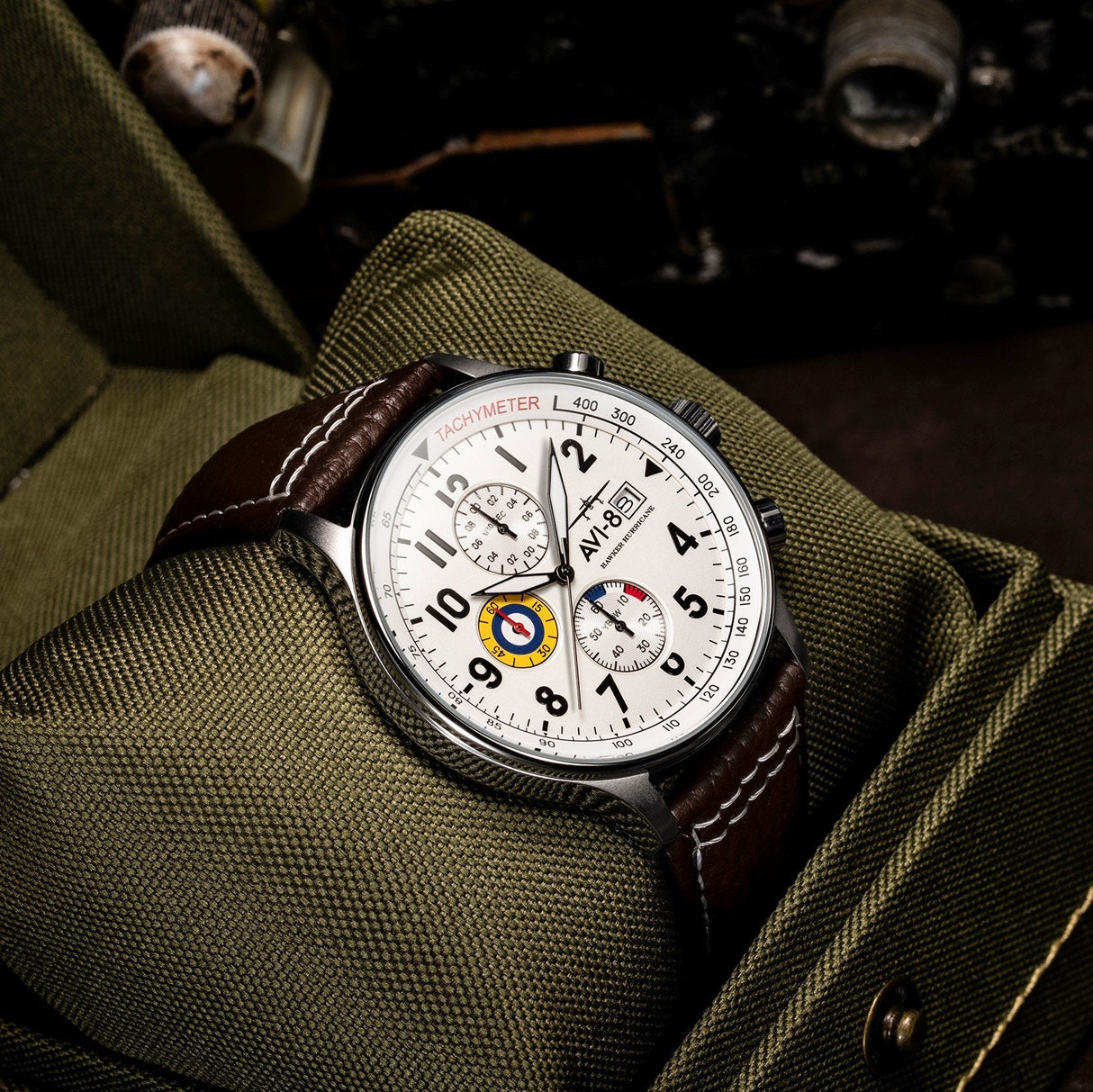 Chronograph Watch - AVI-8 Classic White Hawker Hurricane Chronograph Watch AV-4011-01