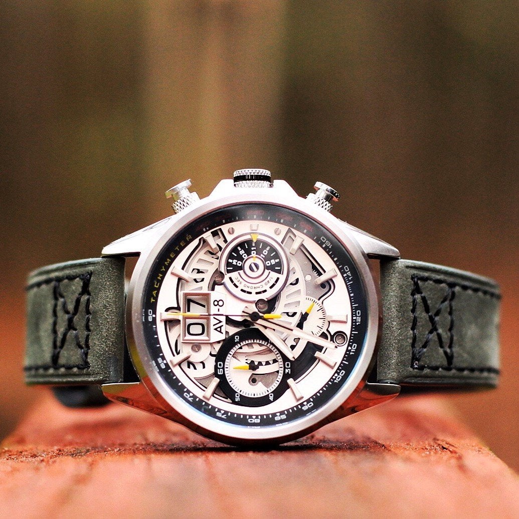 Chronograph Watch - AVI-8 Ivory Steel Hawker Harrier Chronograph Watch AV-4065-01