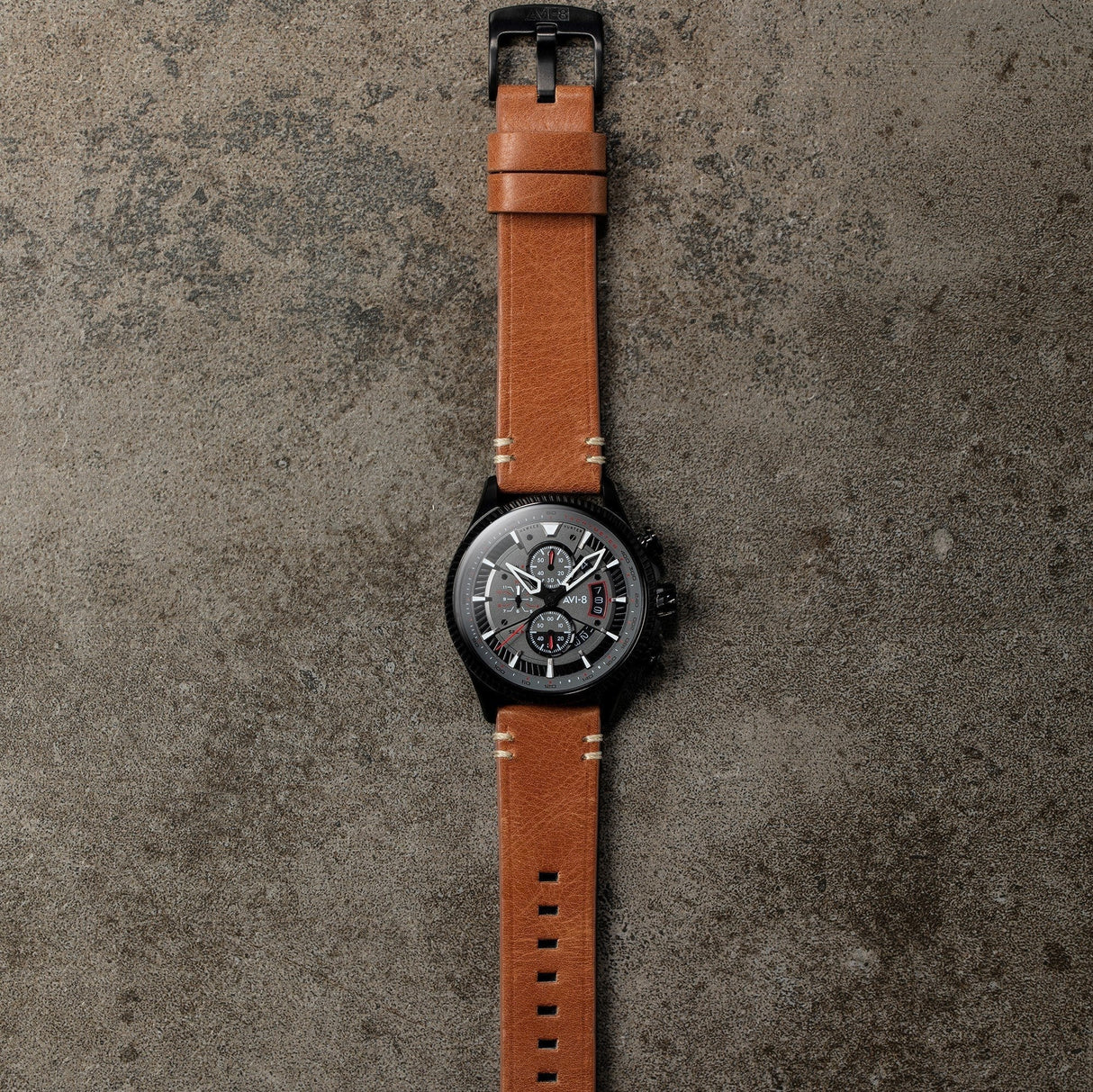 Chronograph Watch - AVI-8 Scarlet Black Brown Hawker Hunter Chronograph Watch AV-4064-03