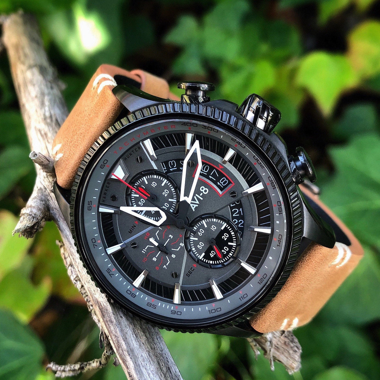 Chronograph Watch - AVI-8 Scarlet Black Brown Hawker Hunter Chronograph Watch AV-4064-03