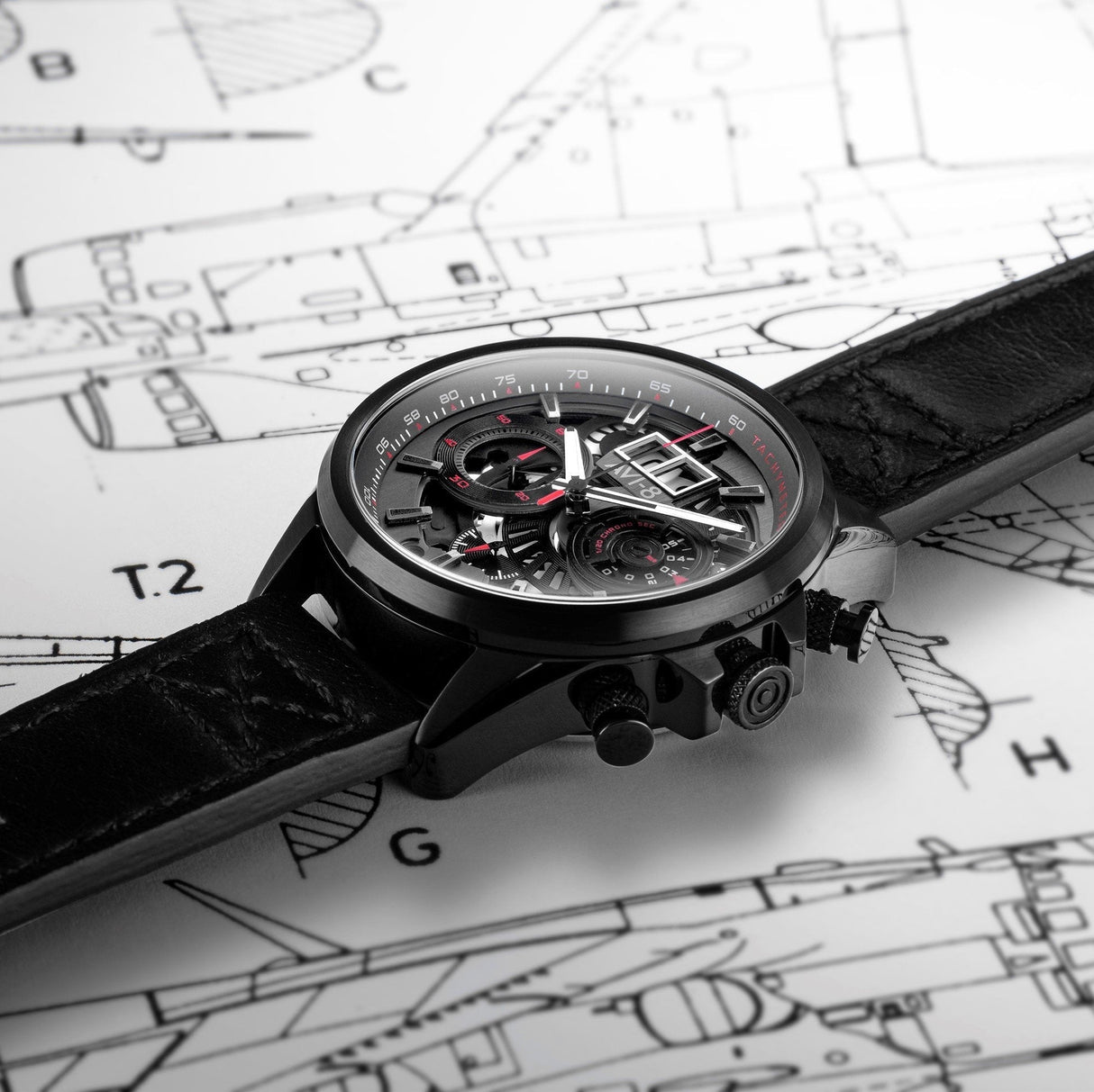 Chronograph Watch - AVI-8 Stealth Black Hawker Harrier II Chronograph Watch AV-4065-05