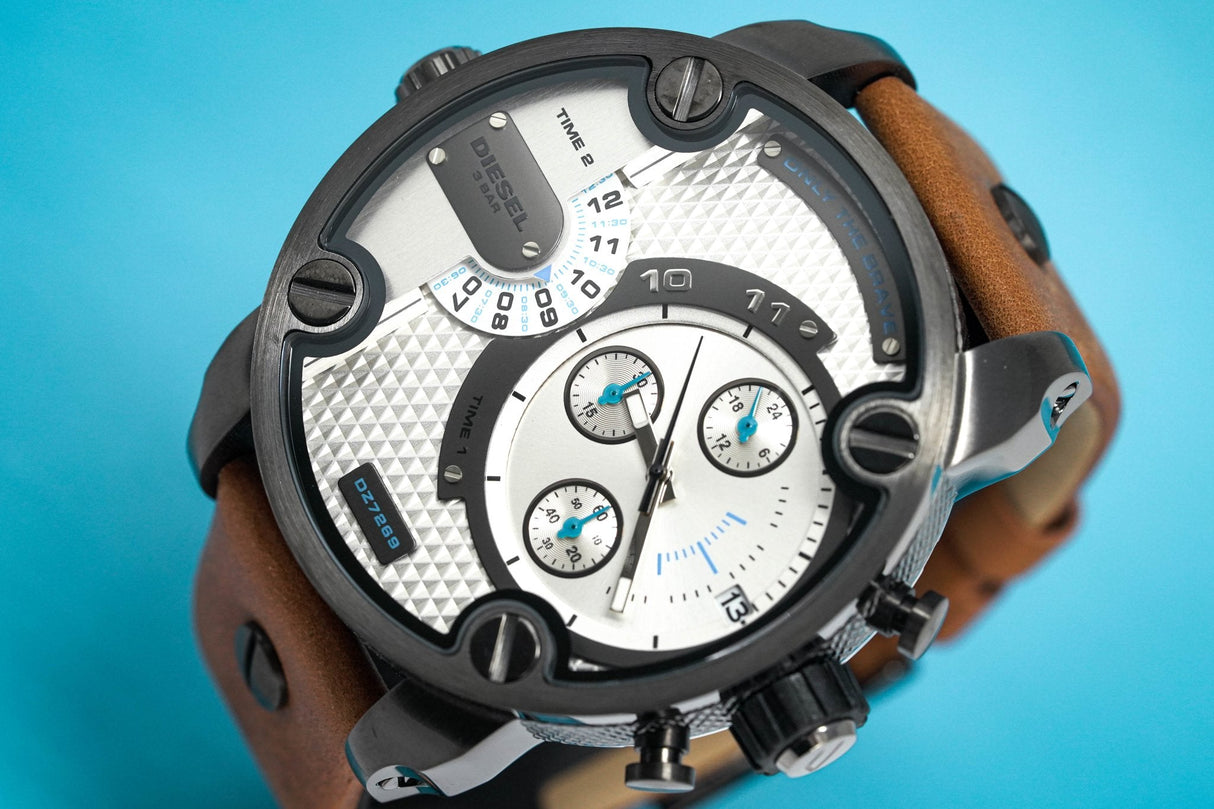 Diesel Men's Chronograph Watch Little Daddy White Brown - Designer Watch Store