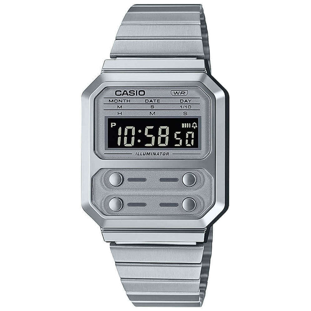 Digital Watch - Casio Vintage Unisex Silver Watch A100WE-7BEF