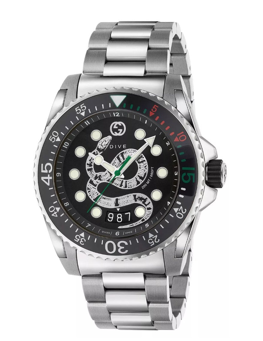 Gucci Watch Dive Men's 45mm Snake Silver YA136218 - Watches & Crystals