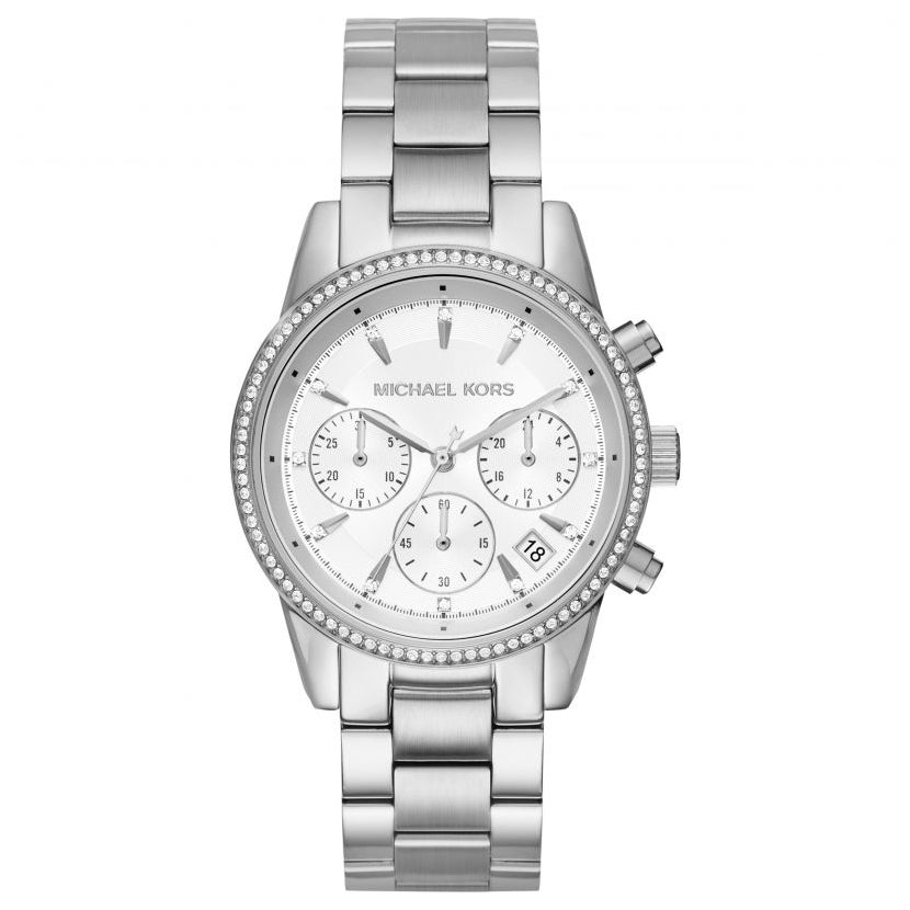 Michael Kors Ladies Chronograph Watch Ritz Silver MK6428 - Designer Watch Store