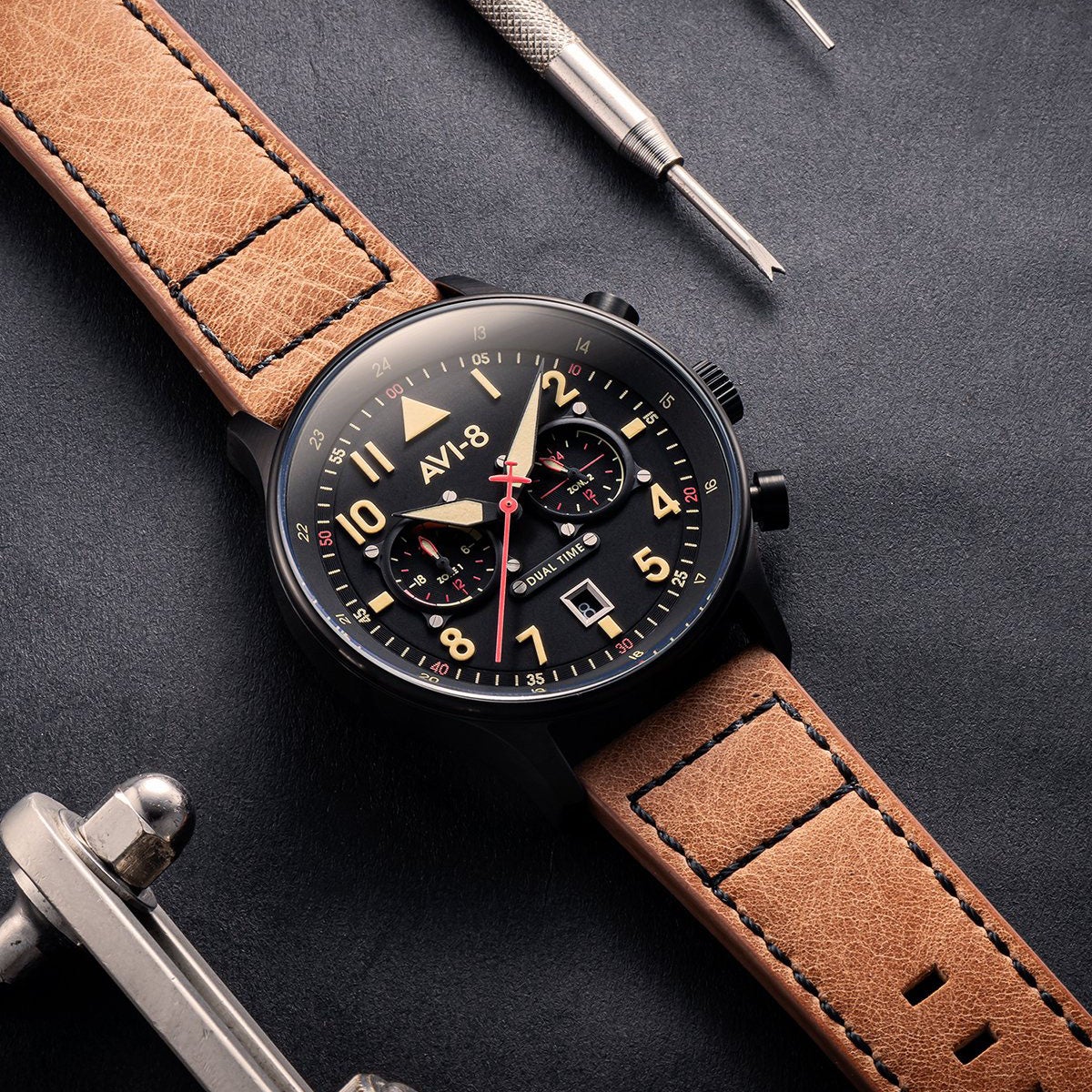 Pilot Watch - AVI-8 Carey Dual Time Debden Watch AV-4088-03