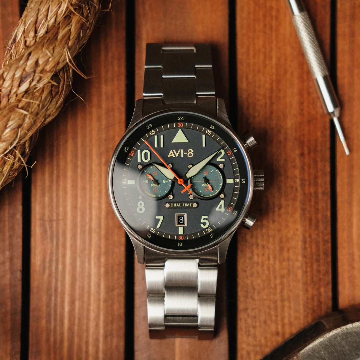 Pilot Watch - AVI-8 Carey Dual Time Gutersloh Watch AV-4088-22