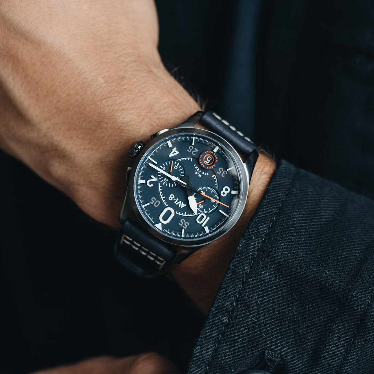 Pilot Watch - AVI-8 Spitfire Lock Channel Blue Chrono Watch AV-4089-04