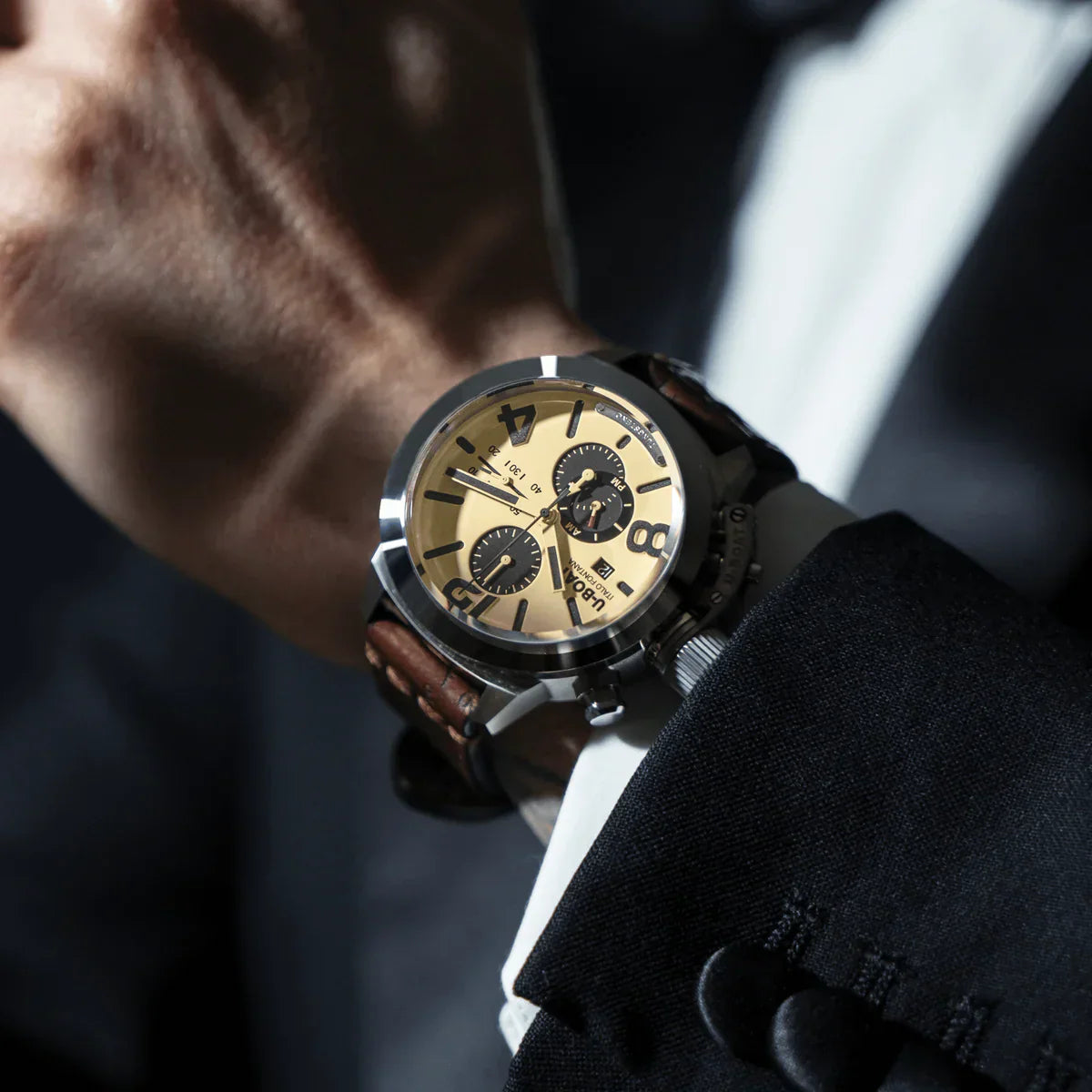 U-Boat Men’s Watch 45mm Classico Tungsten Chronograph Beige Brown