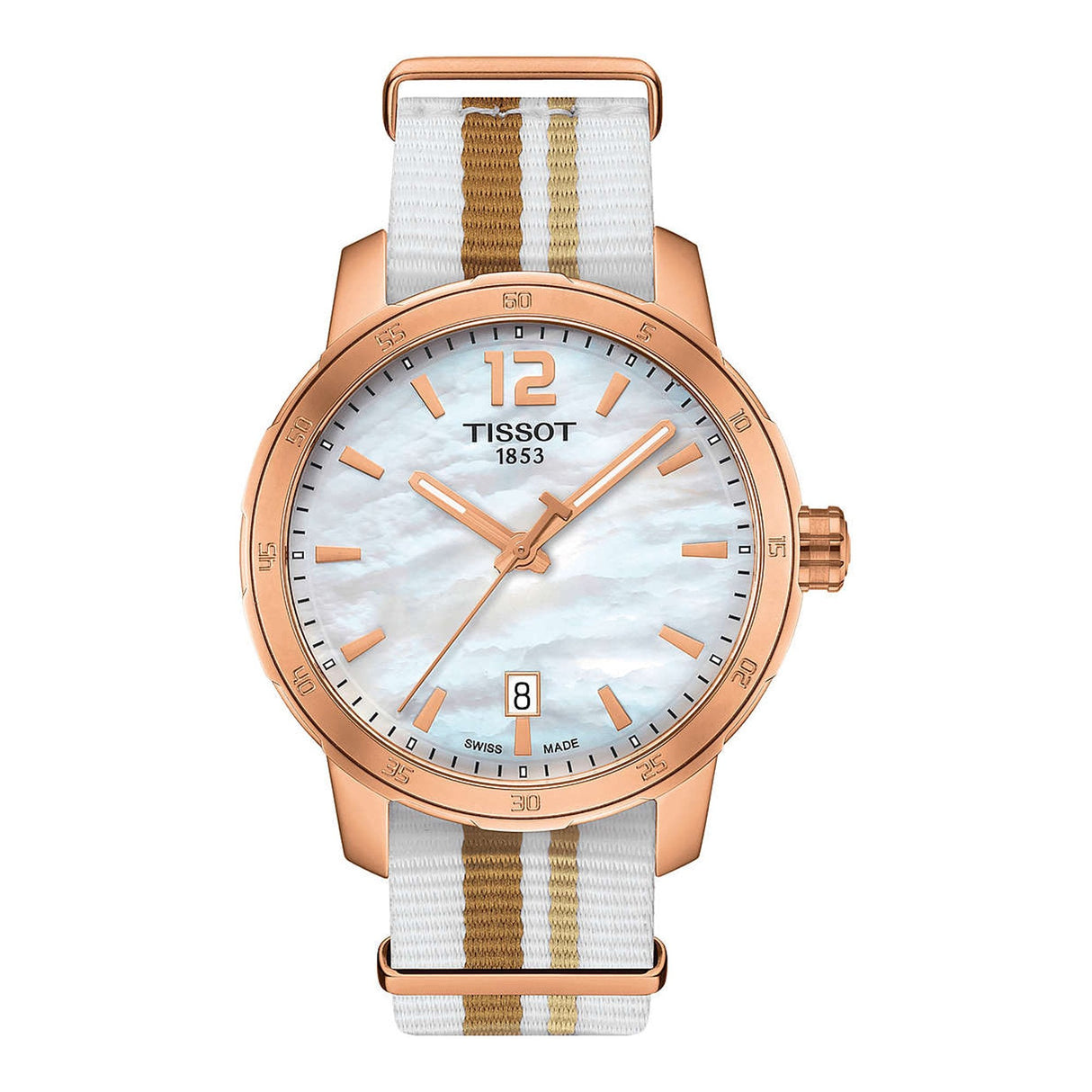 Tissot Watch Quickster Mother of Pearl IP Rose Gold Nato T0954103711700