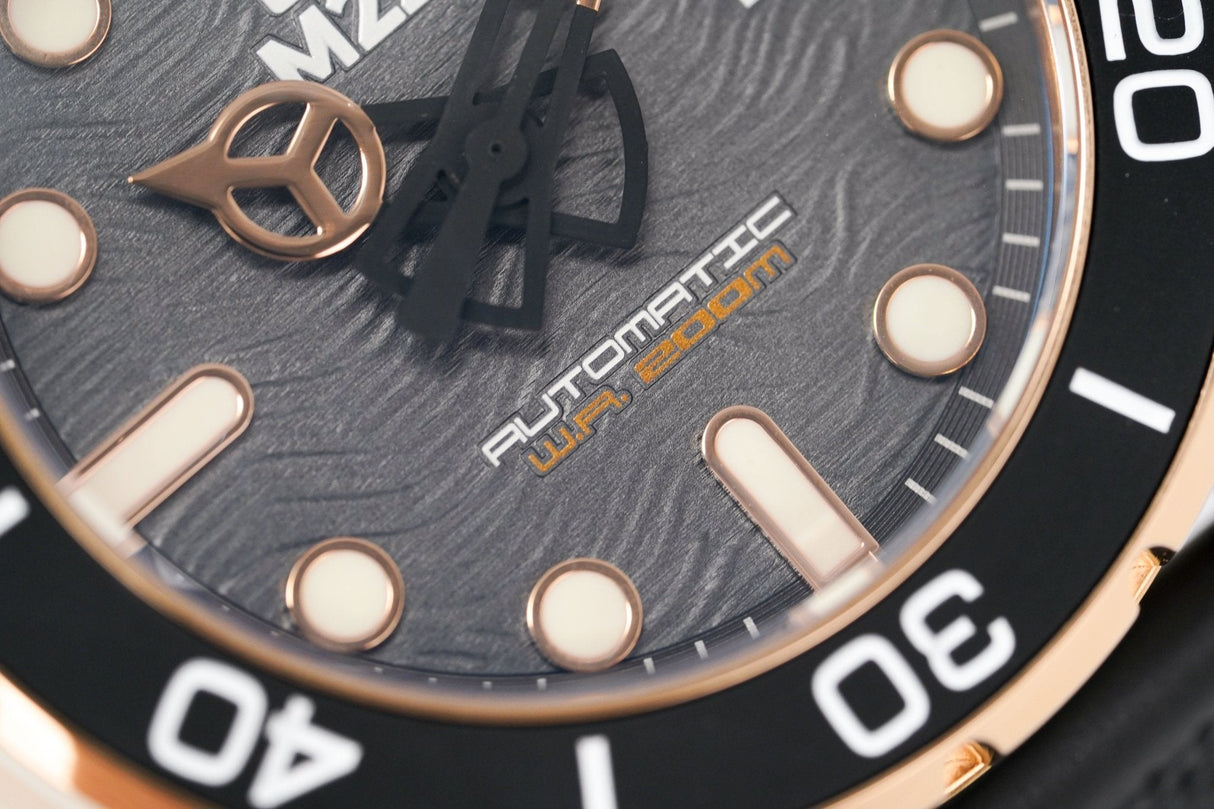 M2Z Men's Watch Diver 200 Black IP Rose Gold 200-008 - Watches & Crystals
