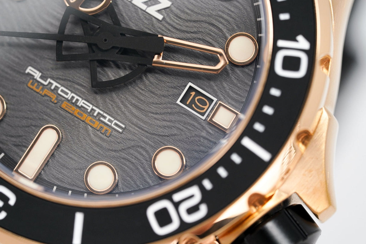 M2Z Men's Watch Diver 200 Black IP Rose Gold 200-008 - Watches & Crystals