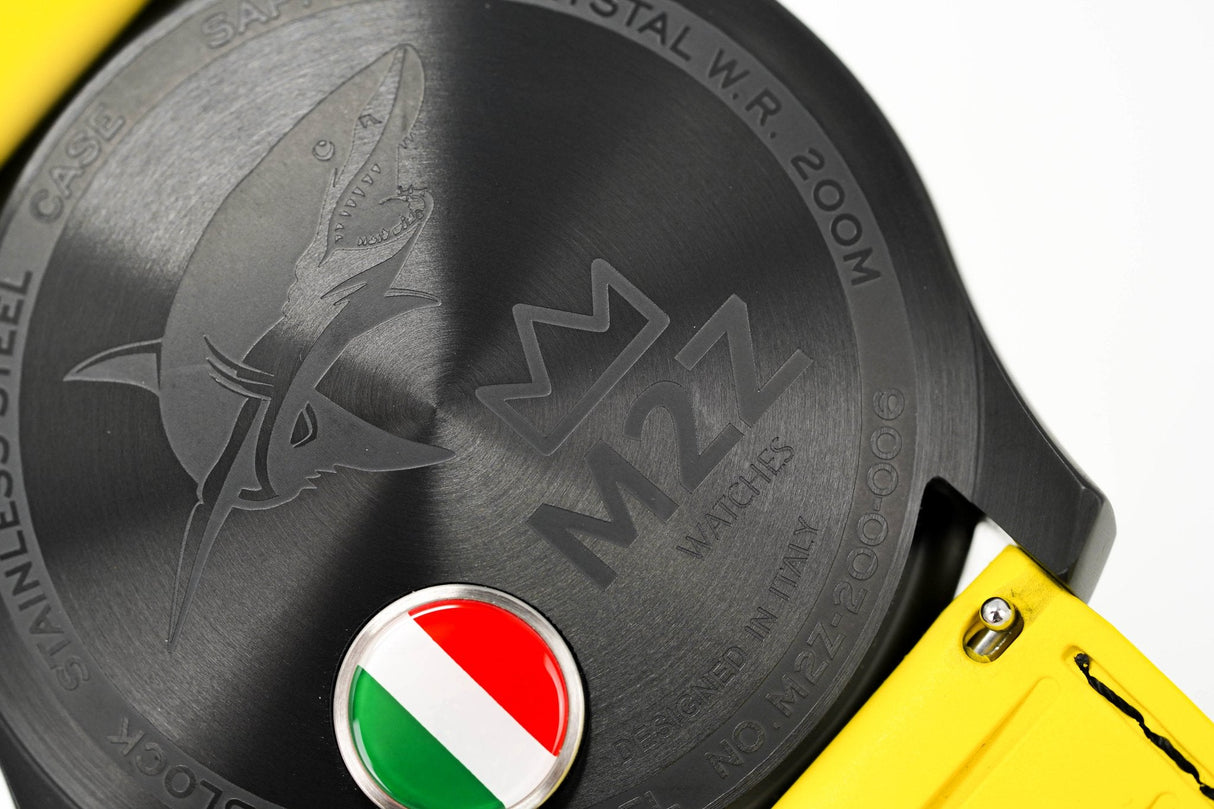 M2Z Men's Watch Diver 200 Yellow IP Black 200-006 - Watches & Crystals