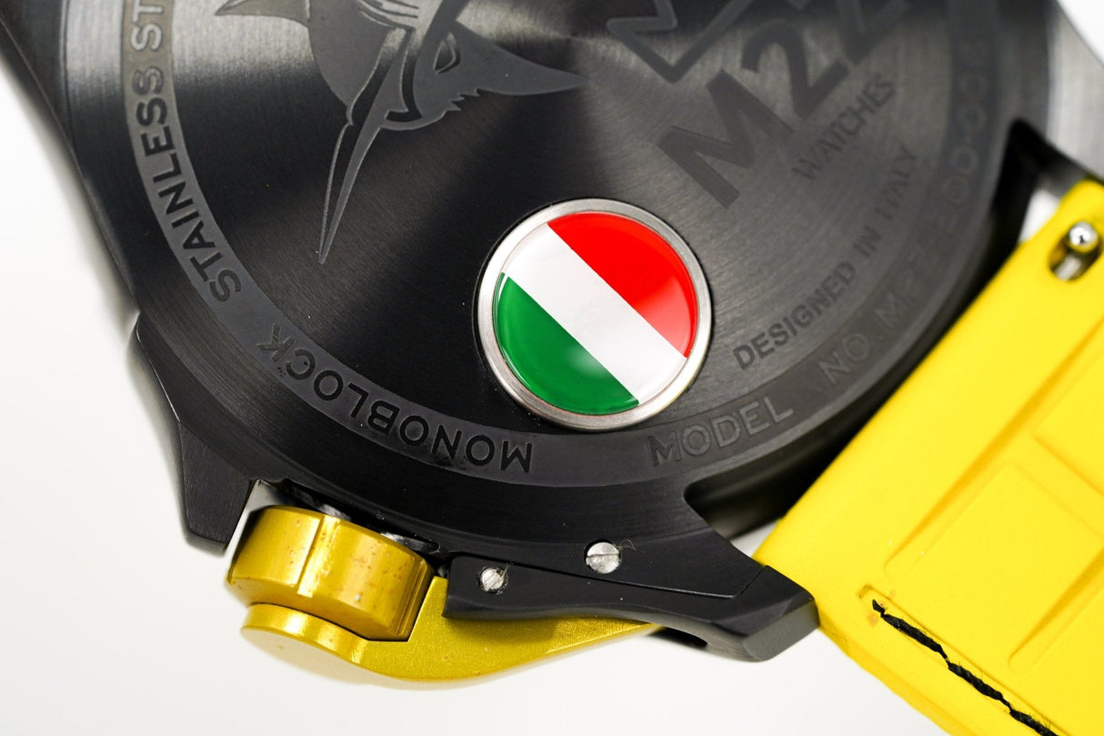 M2Z Men's Watch Diver 200 Yellow IP Black 200-006 - Watches & Crystals