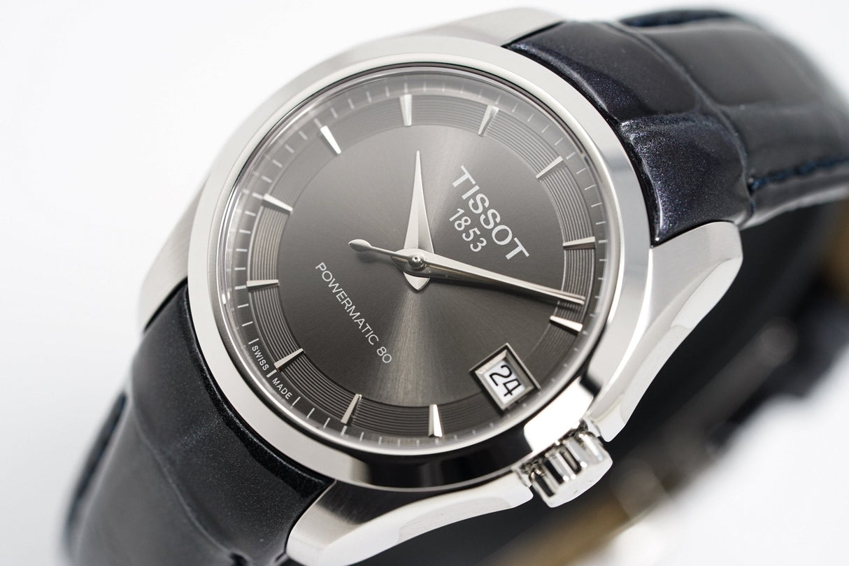 Tissot Women's T-Classic Automatic Watch Couturier Powermatic 80 Date Blue Leather - Watches & Crystals