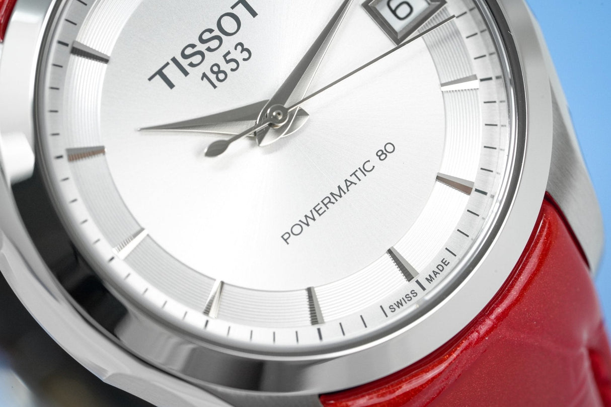 Tissot Women's T-Classic Automatic Watch Couturier Powermatic 80 Date Red Leather - Watches & Crystals