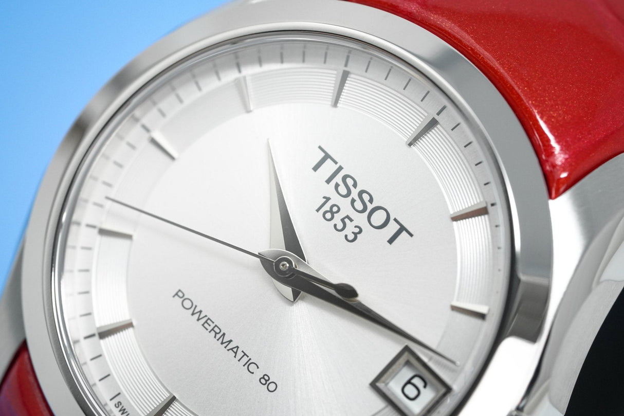Tissot Women's T-Classic Automatic Watch Couturier Powermatic 80 Date Red Leather - Watches & Crystals