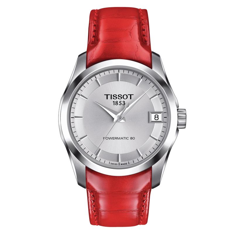 Tissot Women's T-Classic Automatic Watch Couturier Powermatic 80 Date Red Leather - Watches & Crystals