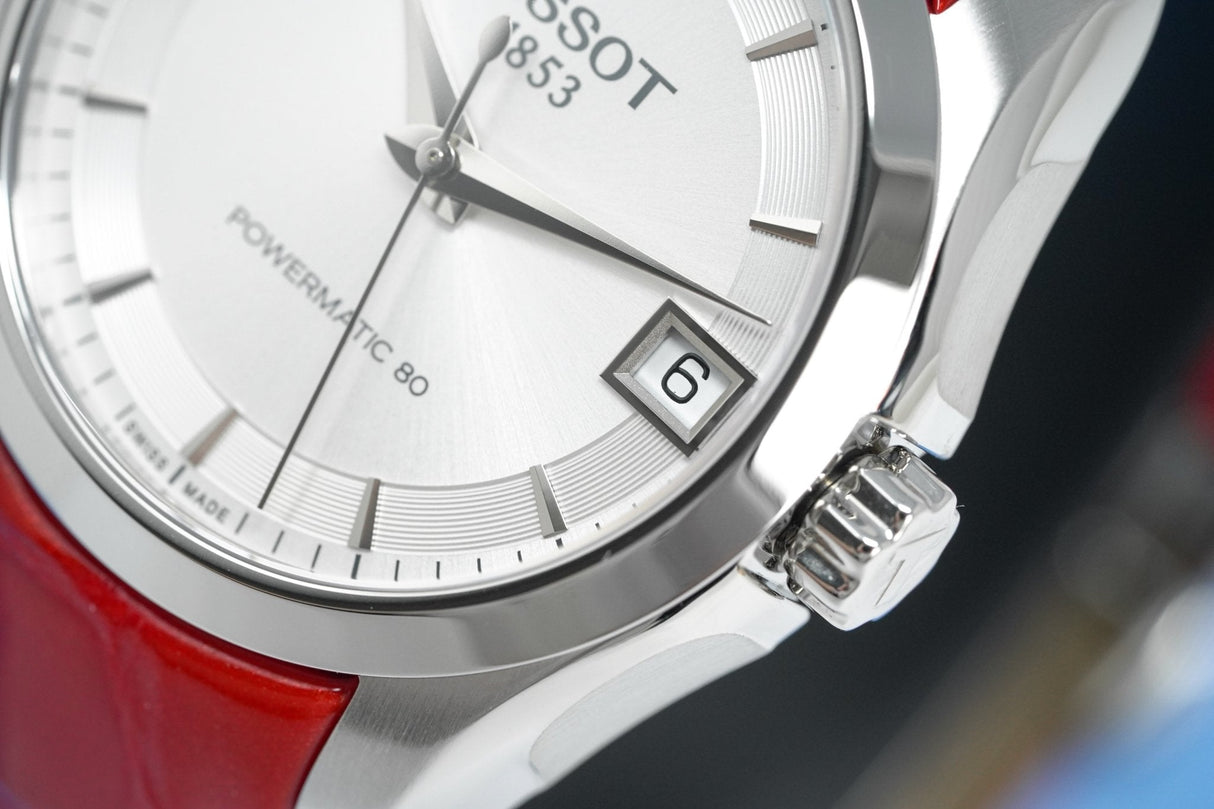 Tissot Women's T-Classic Automatic Watch Couturier Powermatic 80 Date Red Leather - Watches & Crystals