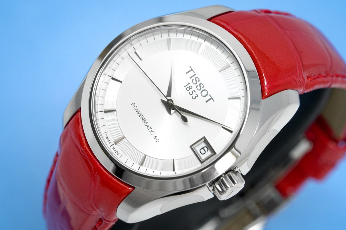 Tissot Women's T-Classic Automatic Watch Couturier Powermatic 80 Date Red Leather - Watches & Crystals