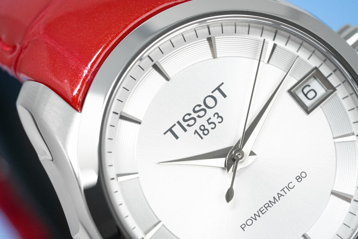 Tissot Women's T-Classic Automatic Watch Couturier Powermatic 80 Date Red Leather - Watches & Crystals