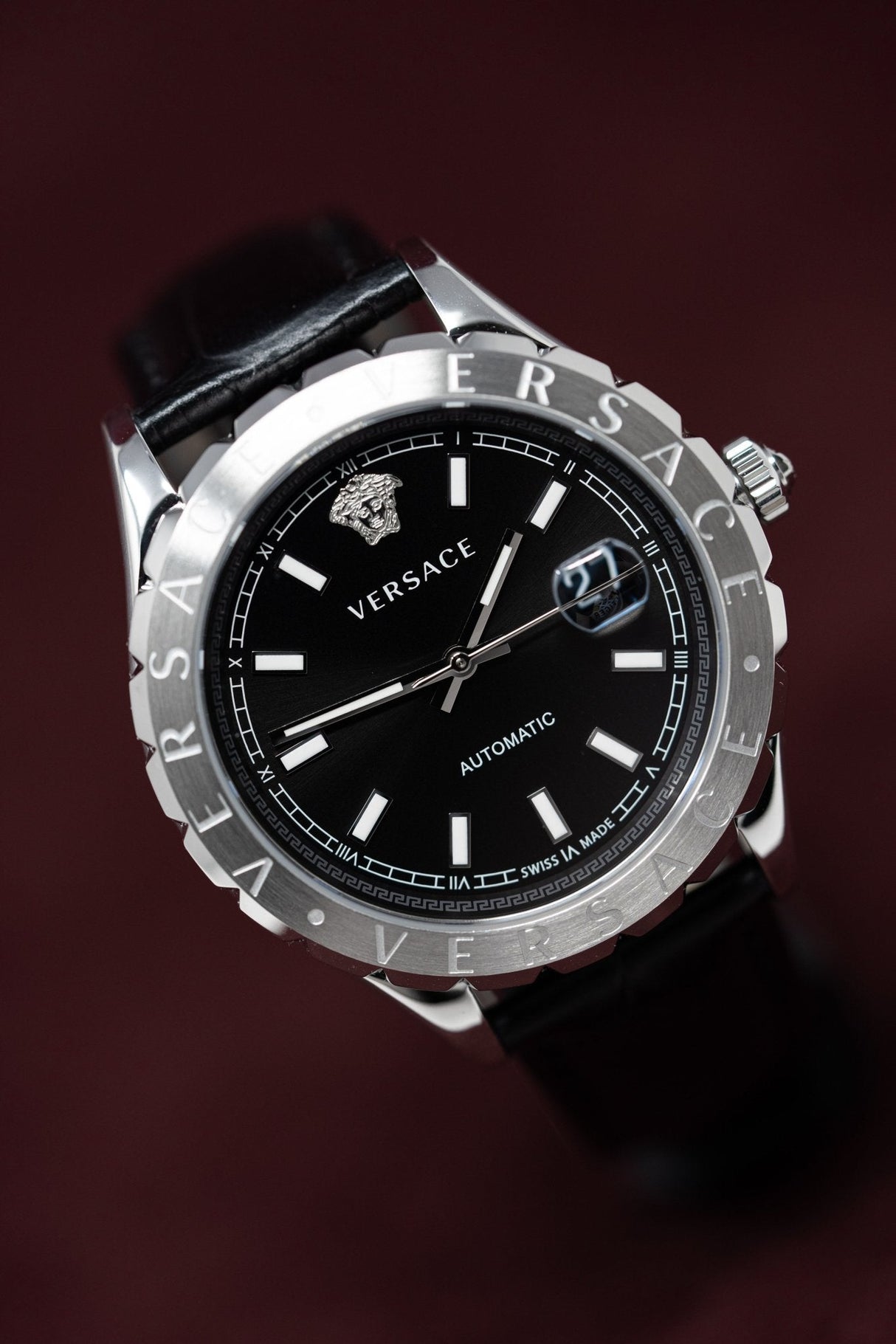 Versace Hellenyium Black Leather - Watches & Crystals