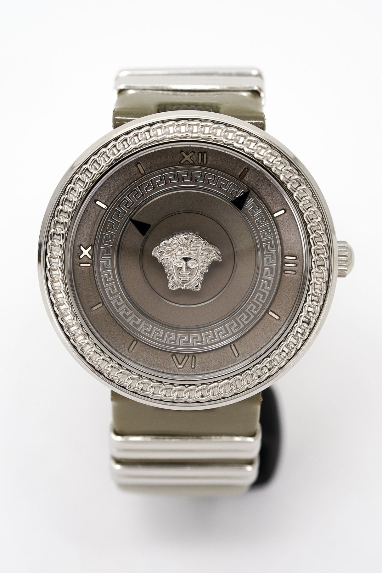 Versace Ladies Watch V Metal Patent VLC120016 - Watches & Crystals