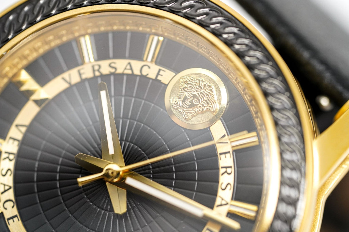Versace Men's Watch Viamond Gold Black Leather VEPO00320 - Watches & Crystals