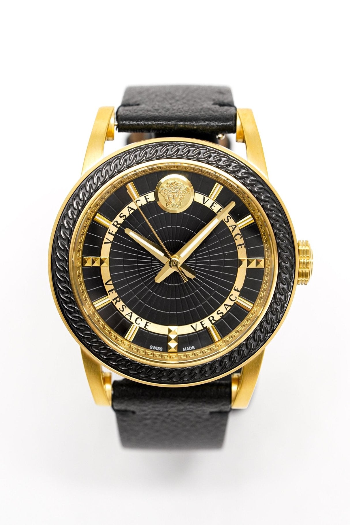 Versace Men's Watch Viamond Gold Black Leather VEPO00320 - Watches & Crystals