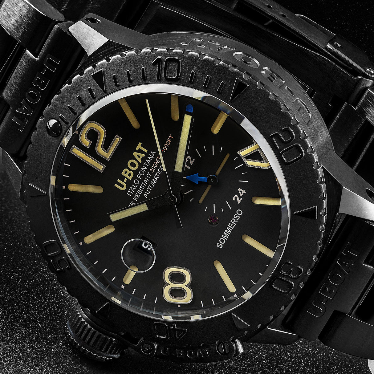 U-Boat Men’s Watch 46mm Sommerso DLC Diver Black Bracelet