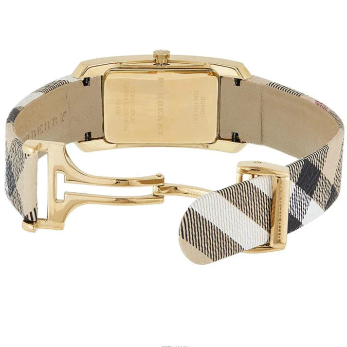 Burberry Ladies Watch The Pioneer Check Yellow Gold