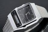 Casio Watch Vintage Dual Time Black Steel Flat Link AQ-800E-1ADF