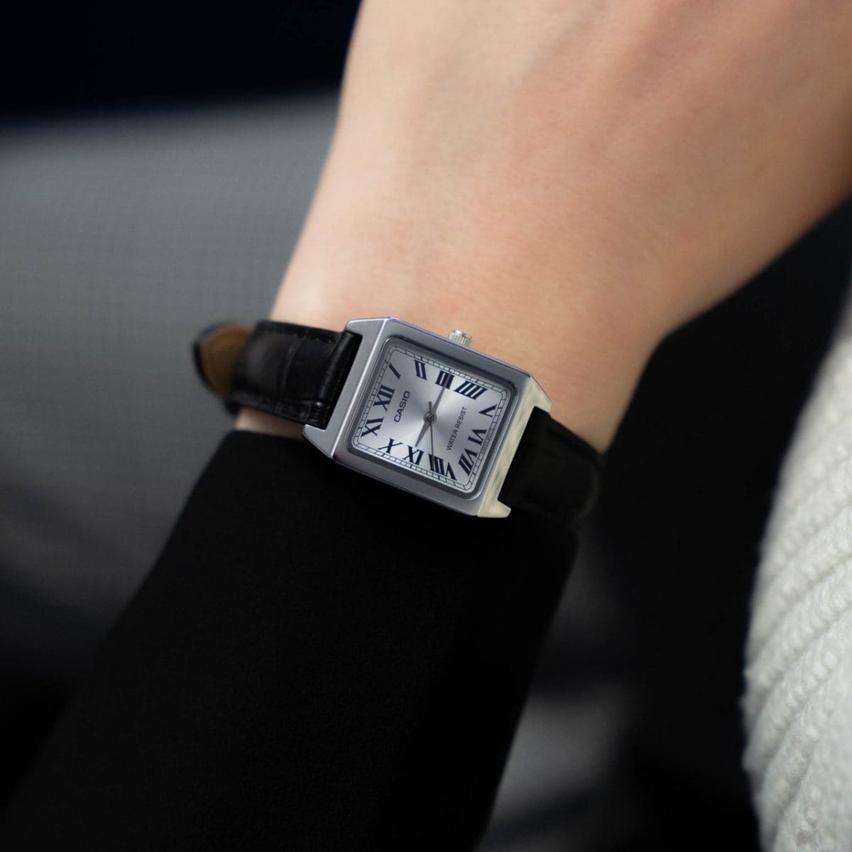 Casio Ladies' 22mm Rectangular White Leather Watch